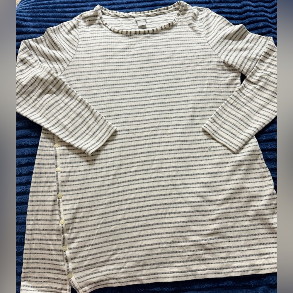 Chico's Navy and Cream Long Sleeve Top
